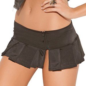 Black Pleated Mini Skirt with Side Slit Zipper